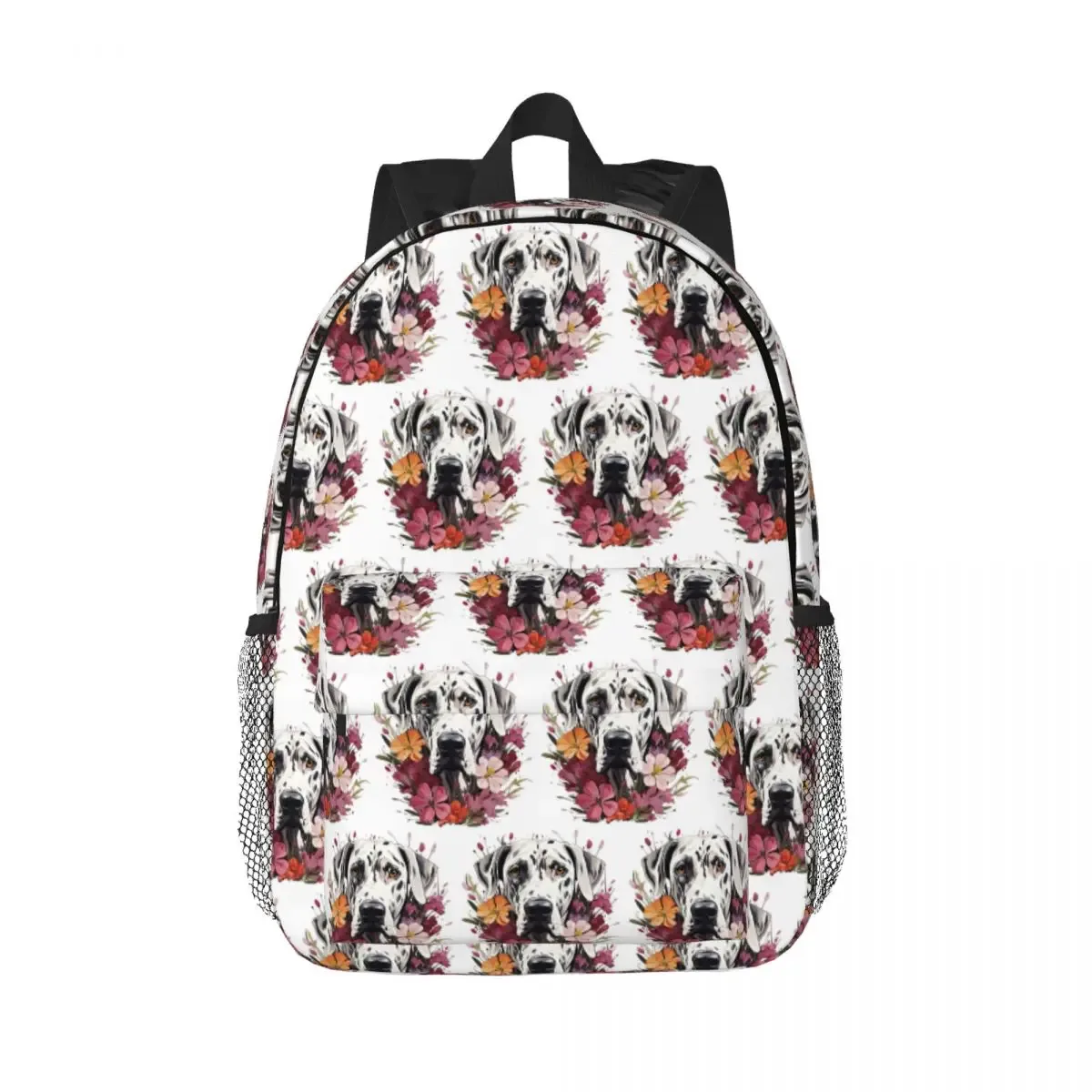 sac à dos avec motif de chien dalmatien et de fleurs, sac à dos de grande capacité pour garçons et filles, sac à bandoulière pour enfants, sac d'école