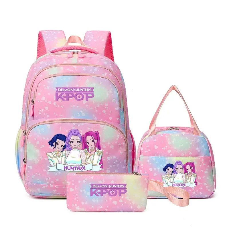 lot de 3 sacs à dos kpop demon hunters, cartable de dessin animé pour adolescents, sac d'étudiant, sacoche pour ordinateur portable et livres, sac de voyage, mochilas