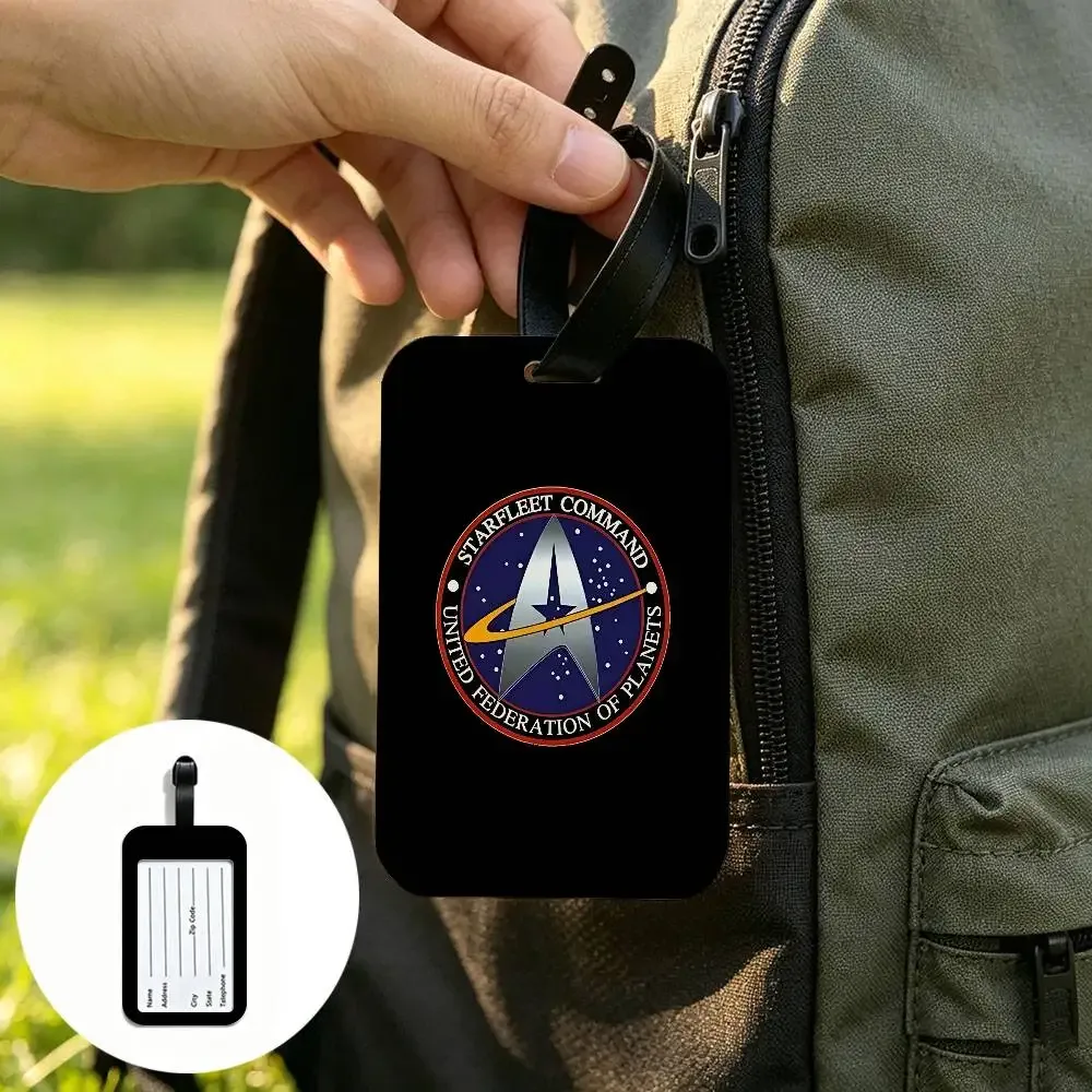 étiquette d'identification de bagage anti-perte en pvc avec logo star t-treks, porte-carte d'informations amovible, étiquette de bagage de voyage