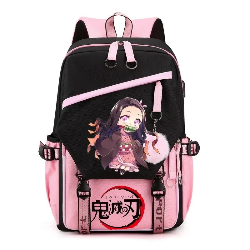 sac à dos demon slayer nezuko kamado, sac à dos patchwork de grande capacité pour femmes et hommes, sac à dos de voyage, de sport, décontracté, pour adolescents, sac d'école pour ordinateur portable