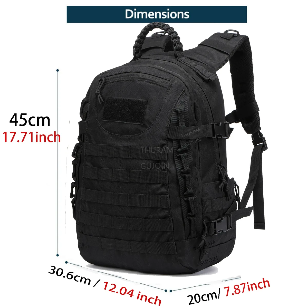 style de sac à dos tactique 38l, sac à dos extérieur étanche de grande capacité avec système molle, sac de randonnée camping voyage bug out