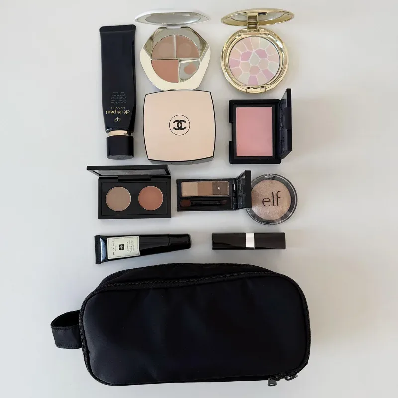 grande trousse de maquillage noire en maille, portable, pour voyage, organiseur de pinceaux de toilette, sac à pinceaux au design simple pour femme, pour usage quotidien