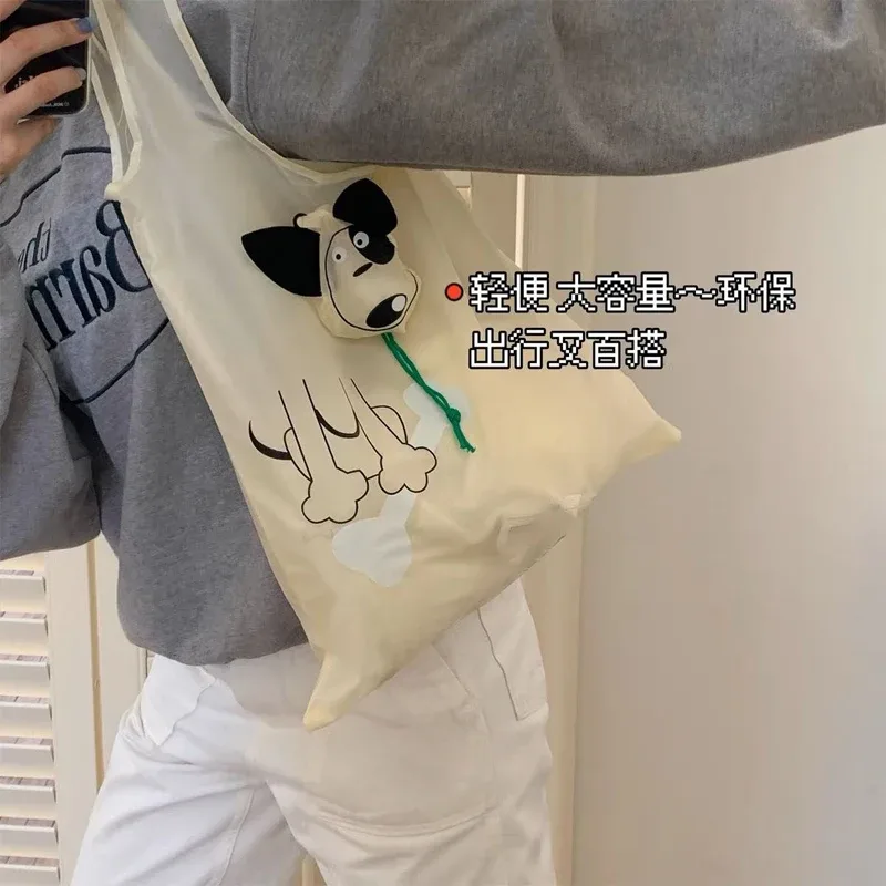 sac de courses pliable en forme de chien mignon, sac fourre-tout écologique en polyester durable pour les courses, sac à main portable et léger, pochette de rangement réutilisable