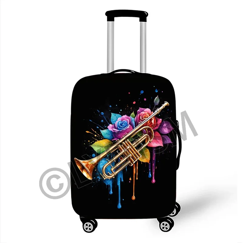 couverture de bagage avec notes musicales, couverture de valise graphique pour guitare rock, piano, tambour, boîtier de chariot élastique, housse de protection pour voyage