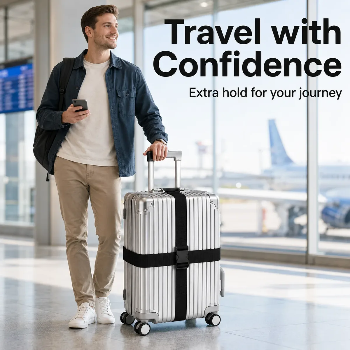 sangles de bagages droites en polyester, 2 pièces, avec boucle de déverrouillage réglable, accessoire de voyage unisexe