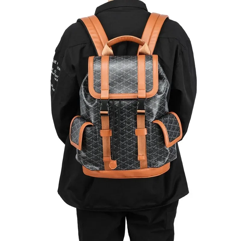 sac à dos à carreaux de luxe pour hommes, poches à rabat, sacs de voyage de grande capacité, sac à dos pour ordinateur portable de 15 pouces, cartable masculin