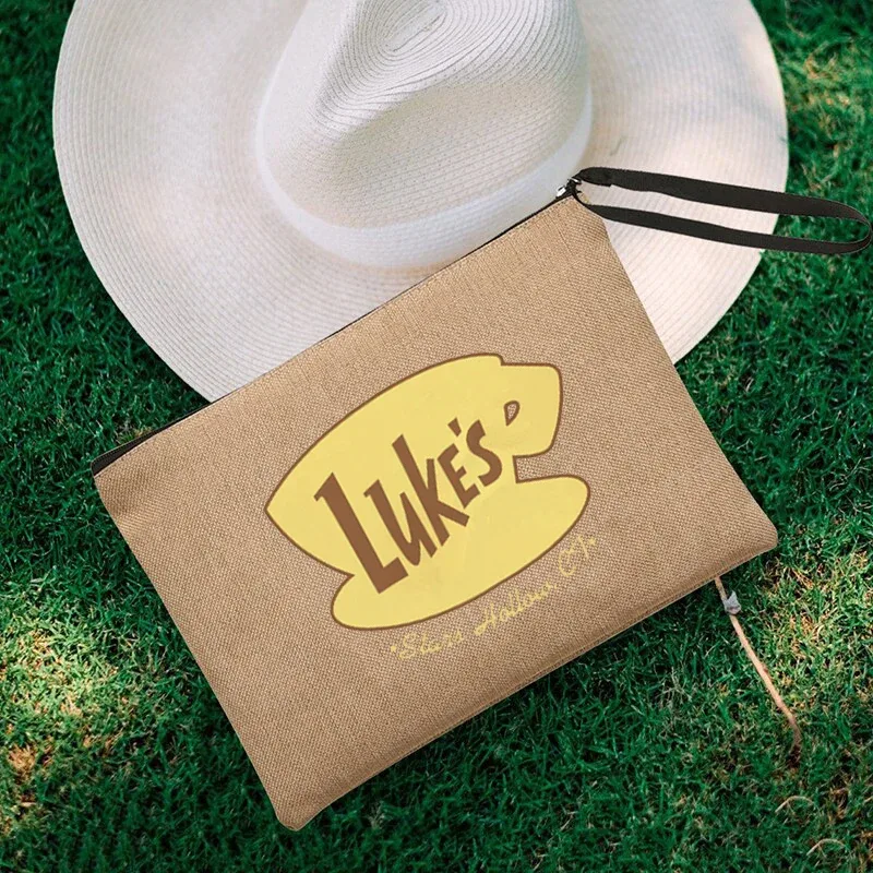 luke's flaxen cosmetic bag, coffee lover purse, inspired unisex wristlet clutch, gilmore girl star hollow powder, gérmerch