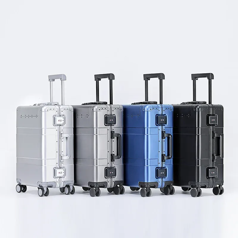 Valise à roulettes tout en aluminium pour hommes et femmes, bagage à main de voyage, 20 pouces, haute qualité, dernier cri