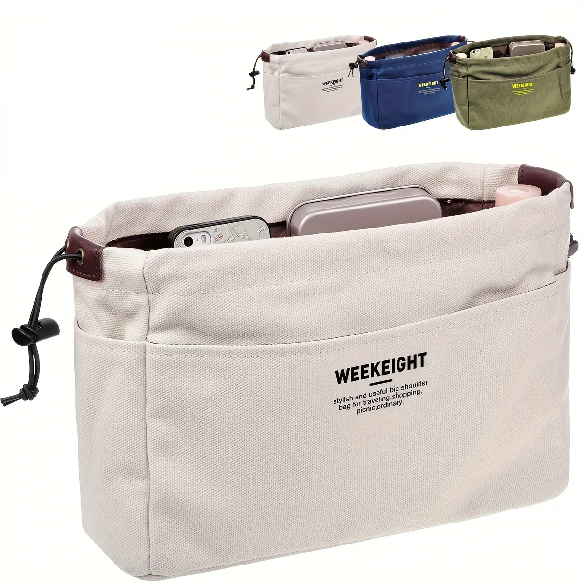 pochette de rangement multi-compartiments avec cordon de serrage, doublure de sac à main de grande capacité avec poche, pour objets personnels zsy, 1 pièce