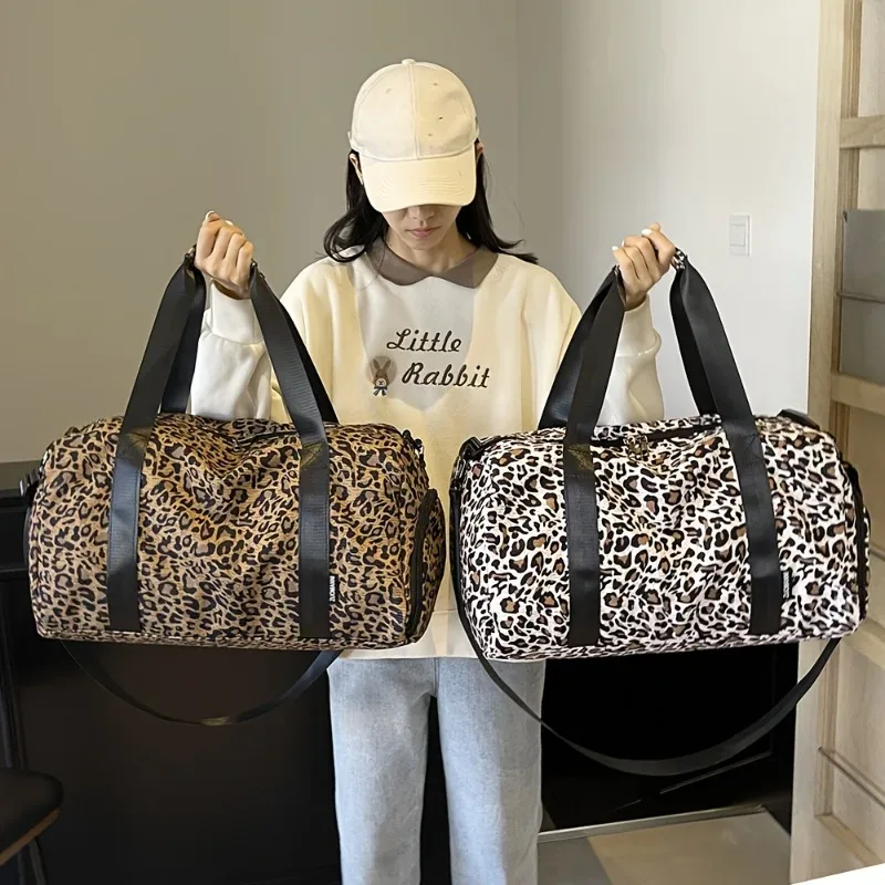 sac fourre-tout tendance à imprimé léopard pour femme, grande capacité, sac de voyage, sac de week-end, sac de nuit avec compartiment à chaussures