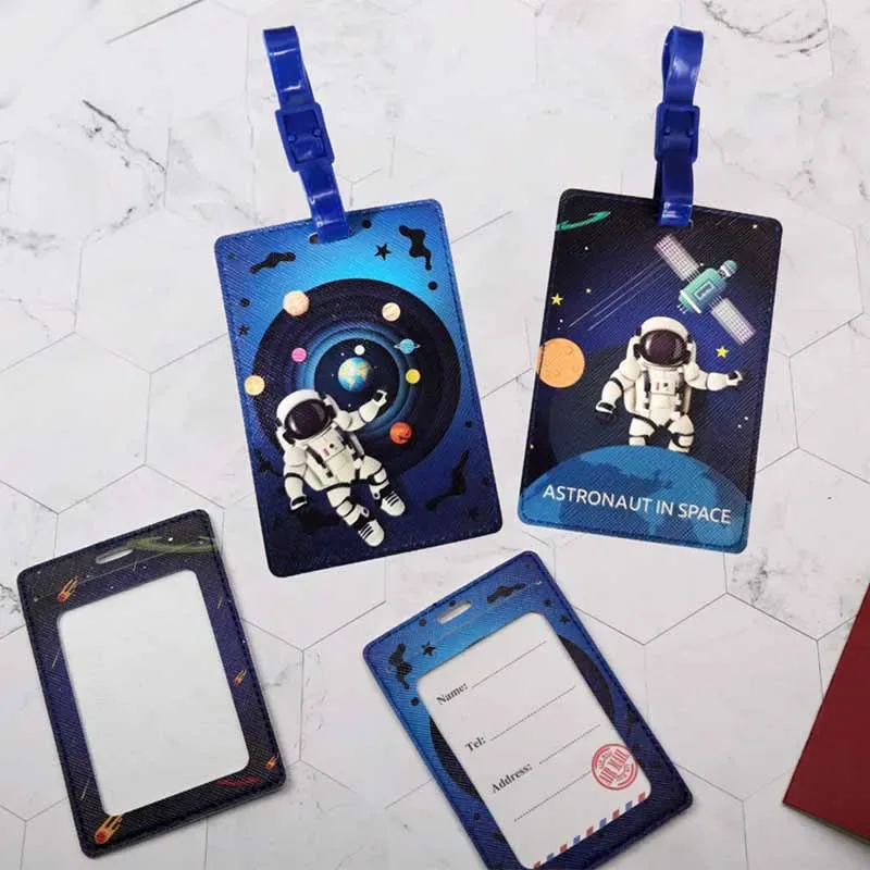 étiquette de bagage d'astronaute spatial mignon, accessoires de voyage pour femmes et hommes, valise en pu, po