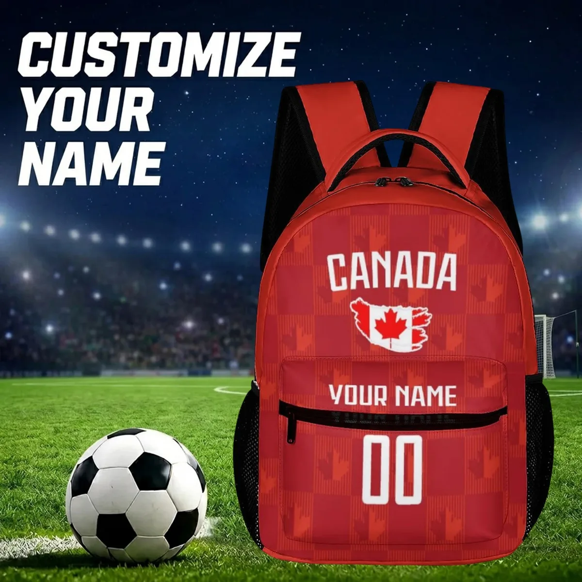 Sac à dos personnalisé Canada avec nom et numéro, sac d'école style équipe nationale de football pour enfants, sac à dos de voyage, cadeau pour adolescents