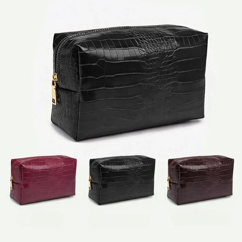 grande pochette de rangement pour cosmétiques imperméable à fermeture éclair, nouvelle mode, en cuir pu crocodile, sac à cosmétiques pour femmes