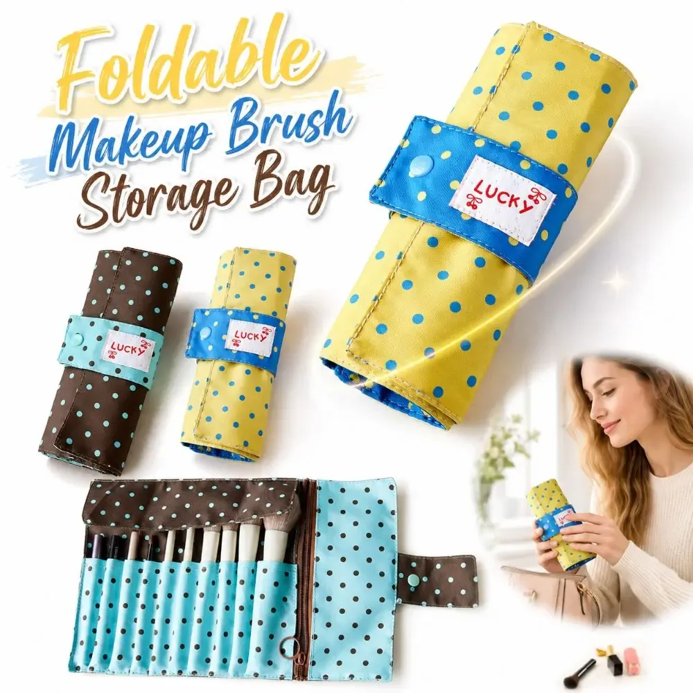 sac de rangement élégant pour pinceaux de maquillage à pois, sac à outils de maquillage multifonctionnel en toile, sac de maquillage portable à 10 compartiments, multifonctionnel
