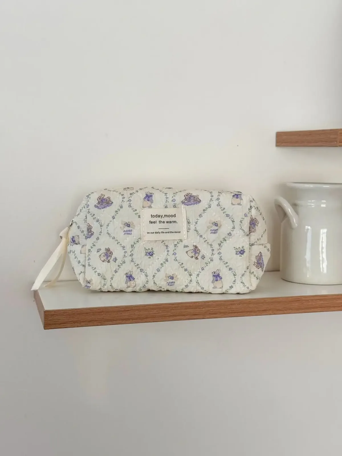 trousse de maquillage en coton matelassé pour femme, imprimé dessin animé mignon, grands sacs à main de rangement cosmétiques pour femme, pochette en poudre douce pour femme, sac à main