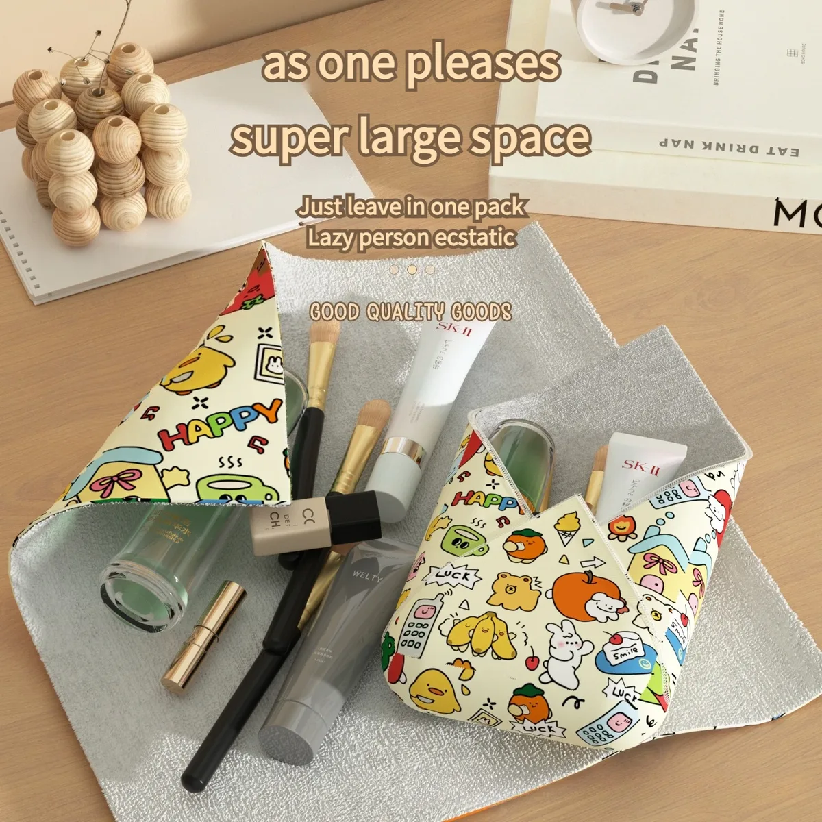 nouvelle trousse de maquillage magique pliante avec miroir et chiffon de nettoyage, sac de rangement pour ipad et appareil photo, housse de protection réutilisable