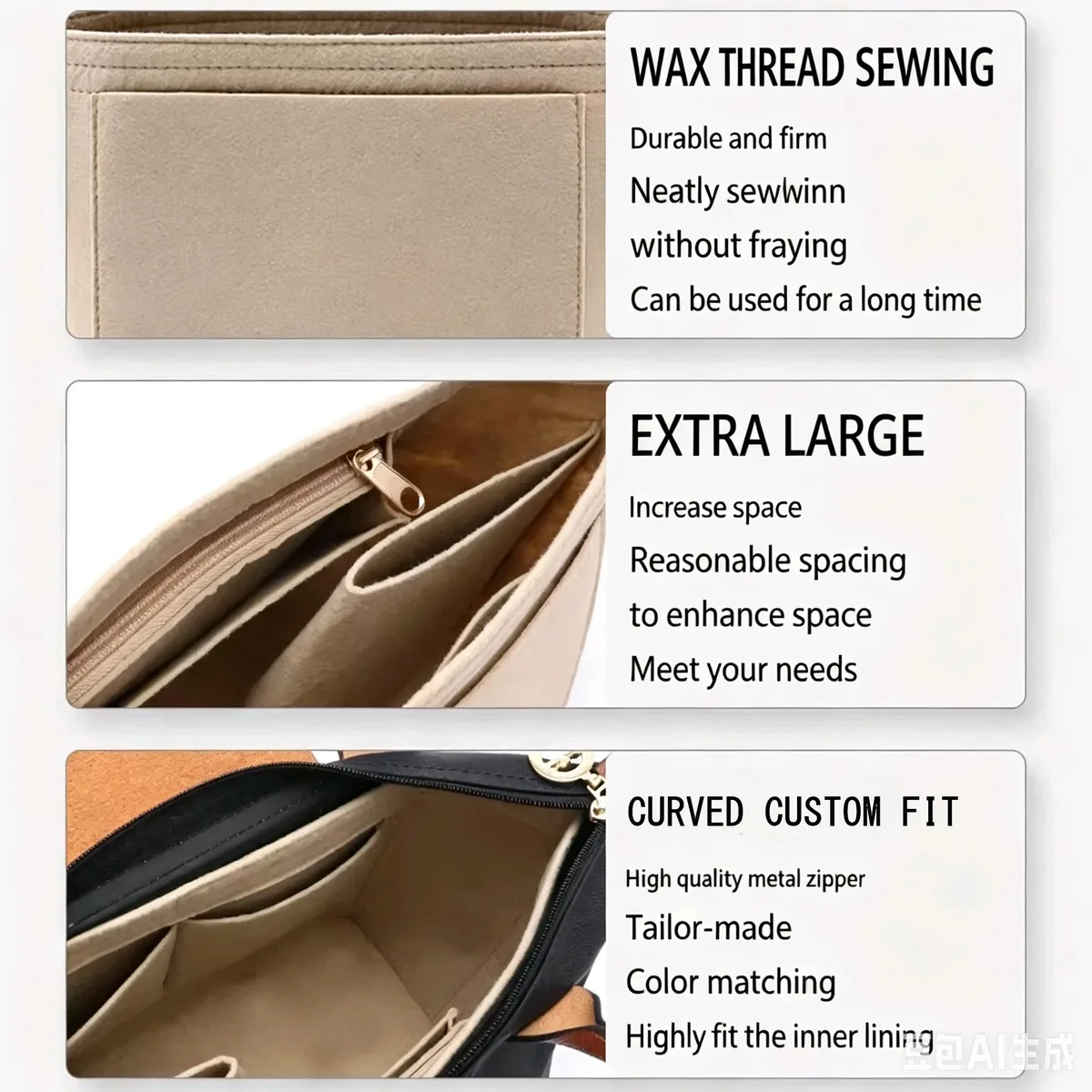 sac d'insertion en feutre pour sac à main longchamp, organisateur de sac en tissu feutré, support de maquillage, sac de voyage portable