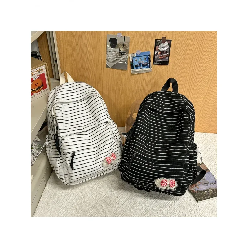 sac à dos rayé de style coréen pour étudiantes, cartable pour collégiennes, sac à dos mignon de grande capacité, sac de voyage unisexe