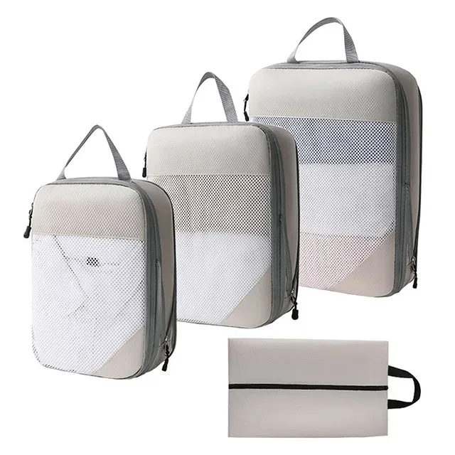 sac d'emballage de voyage portable, sac de rangement de compression de vêtements imperméables épaissis, sacs de voyage pour chaussures et vêtements, cube d'emballage, ensemble de 4 pièces