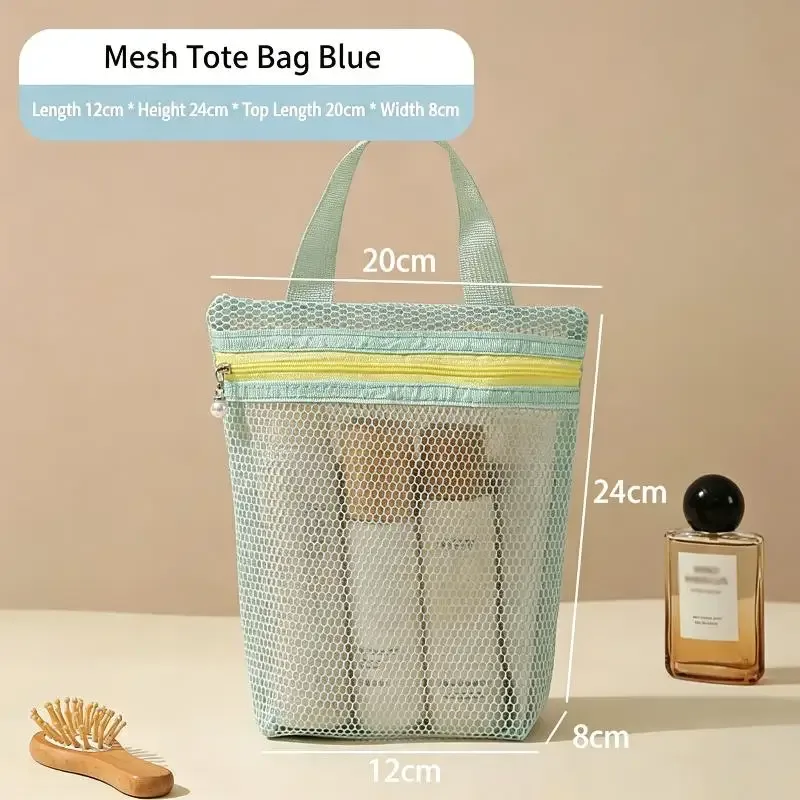 trousse de toilette de voyage - sac de rangement respirant en tissu maillé de grande capacité pour articles divers - trousse à maquillage visible - cordon de serrage