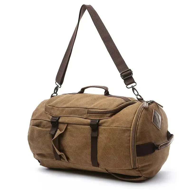 sac à dos en toile de grande capacité pour hommes, sacs polochons multifonctions cylindriques de voyage en plein air, sacs à bagages pour adolescents
