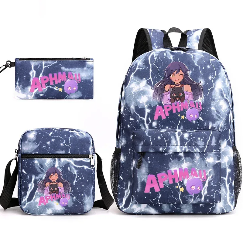aphmau sac à dos sac d'école trousse à crayons sac à bandoulière ensemble de trois pièces jeu de mode dessin animé aphmau aaron imprimer cartable pour enfants