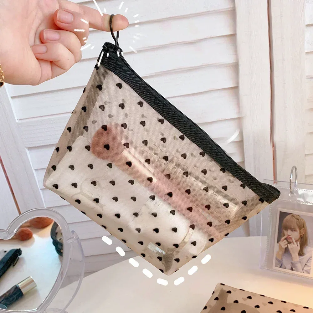 sac à cosmétiques de voyage pour femmes, 1 pièce, étui de maquillage en maille transparente, pochette de rangement, pochette de rangement décontractée à fermeture éclair, sacs de lavage de toilette