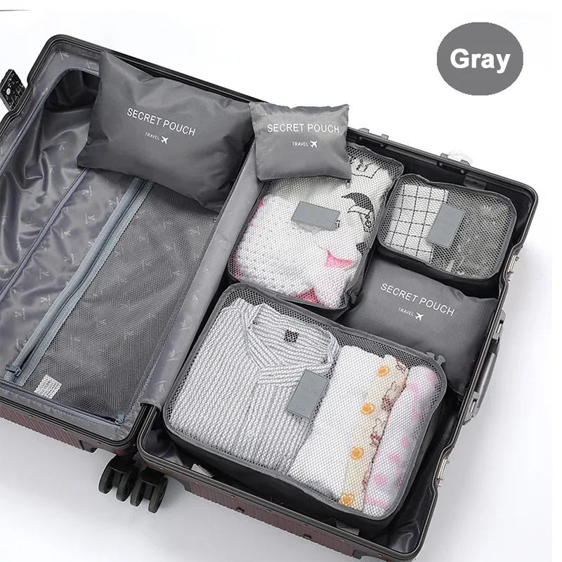 ensemble de 6 sacs de rangement pour vêtements de voyage, organiseur de bagages portable, cubes de rangement pour valise, chaussures et vêtements, pochette portable
