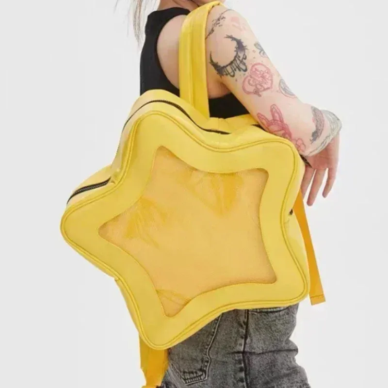 sac à dos étoile jaune en cuir pu, sac à bandoulière mignon pour adolescente kawaii, cartable pour femmes, sac à dos y2k épicé pour fille, sac à dos de voyage