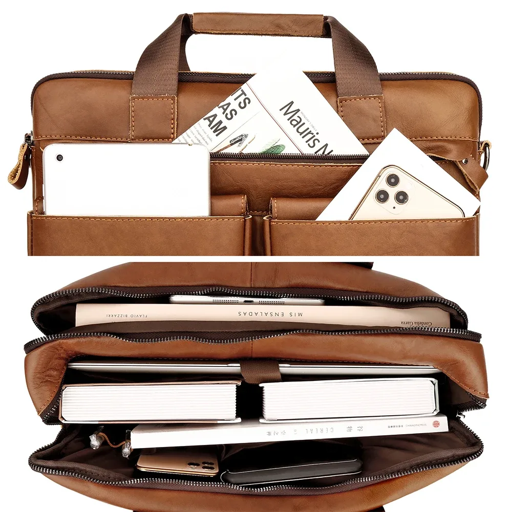nesitu – porte-documents a4 en cuir véritable pour hommes, sac de messager d'affaires, pour ordinateur portable de 14 pouces, marron, noir, m6391