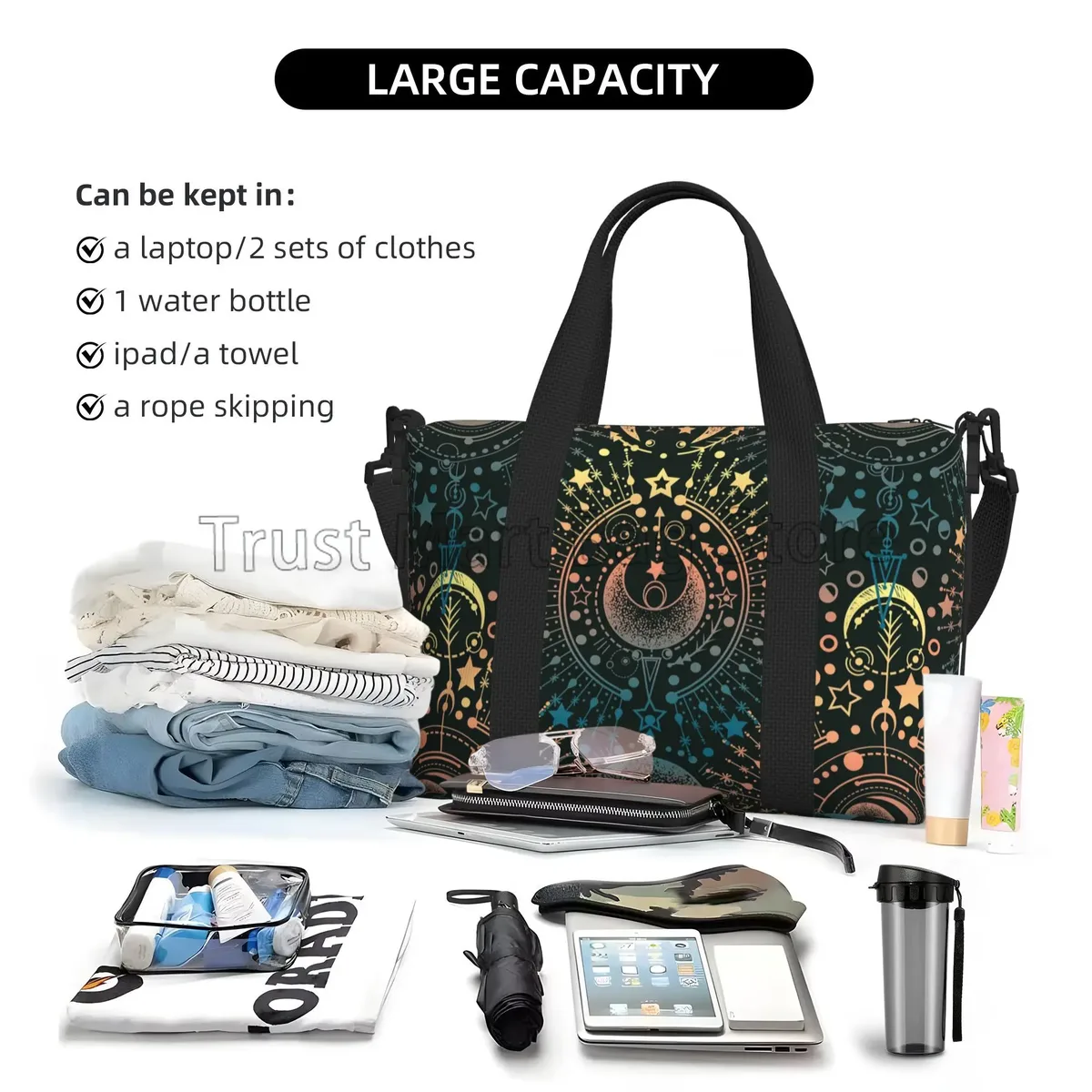sacs de sport imperméables unisexes, sac de voyage à imprimé magique alchemy moon star, sacs à main de sport, sac à bagages de nuit et de week-end