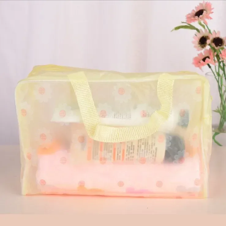 sacs de maquillage portables transparents en pvc, sac à cosmétiques étanche à fleurs pour femmes, sac de rangement de toilette de voyage, pochettes de rangement de douche