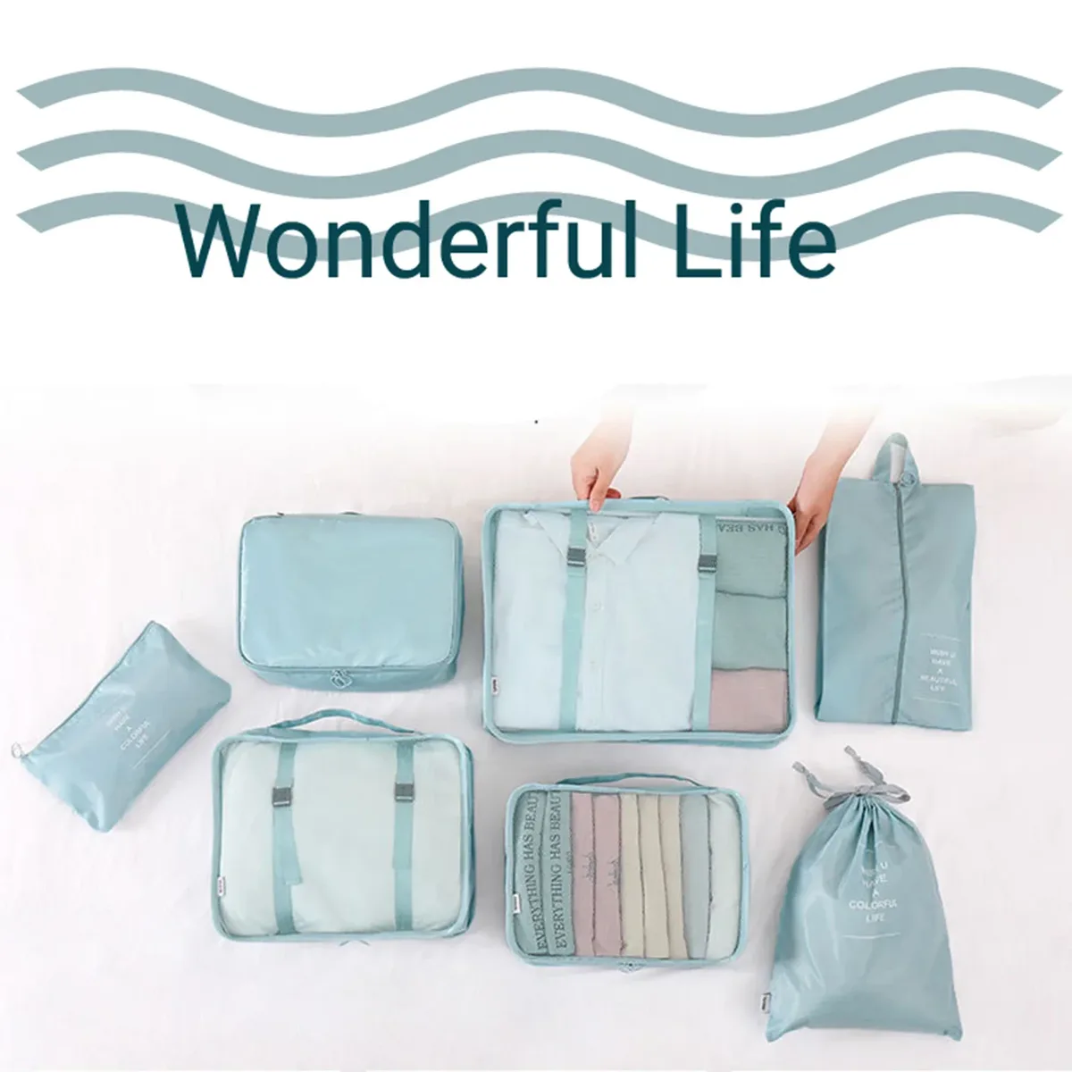ensemble de 7 cubes d'emballage de voyage, sac de rangement de bagages en maille portable, sac de rangement de vêtements sous-vêtements avec sac à chaussures