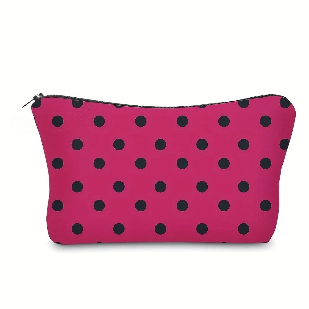 trousse de maquillage chic en polyester à pois, jolie pochette à cosmétiques à la mode avec fermeture éclair, organisateur de voyage portable, trousse de toilette cadeau