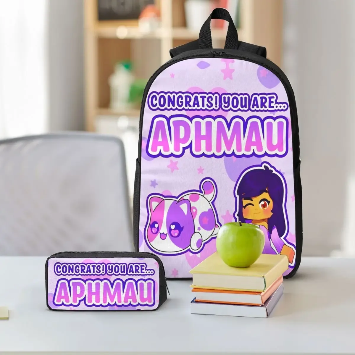 3 pièces aphmau et chats accessoires ensemble de sac à dos pour enfants sacs à stylos ensembles de sacs à livres avec boîte à déjeuner pour les écoliers sac à dos