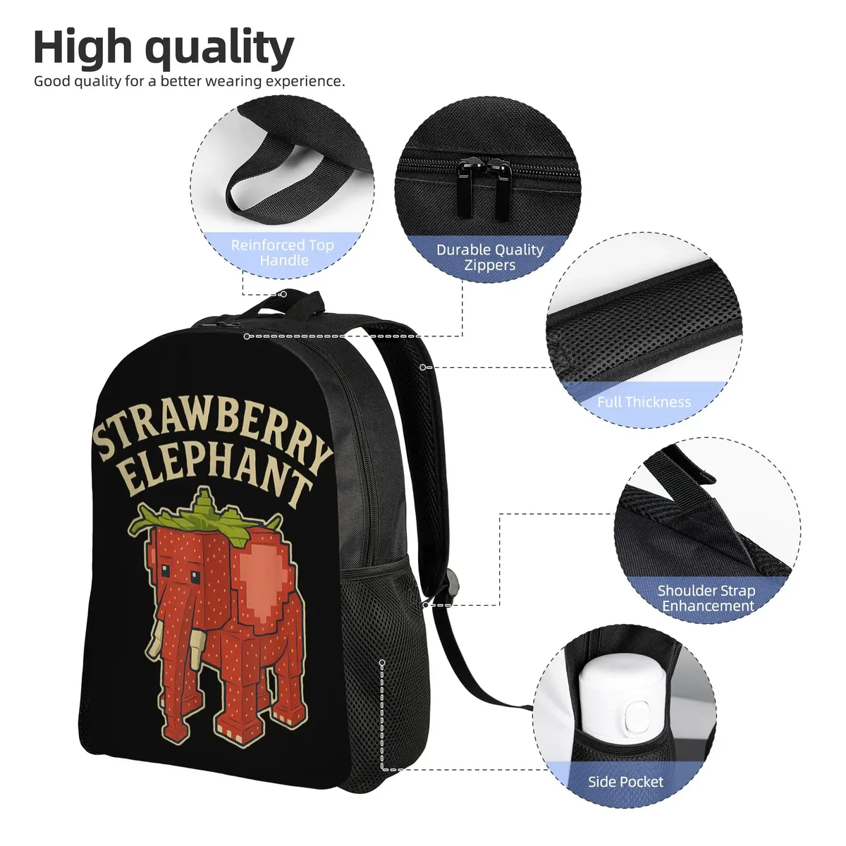 sac à dos tendance et durable pour étudiants et professionnels, motif meme 'strawberry elephant italian brainrot', amusant, pour hommes et femmes, sac à bandoulière pour ordinateur portable