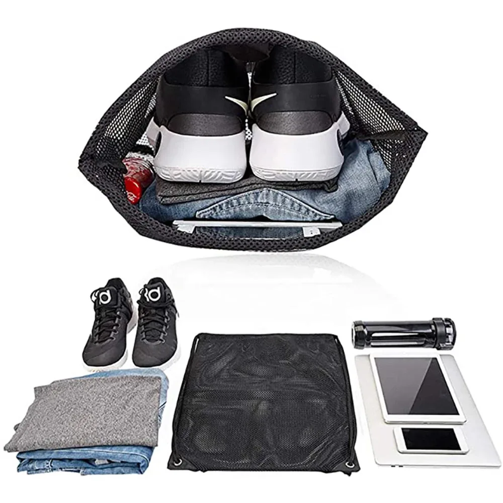 sac à dos en maille à cordon de serrage, sacs en maille noire, sac en filet pour ballon de football robuste, sac d'équipement pour salle de sport, plage, équipements de natation