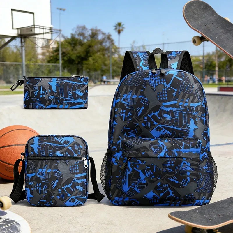 Ensemble de 3 sacs à dos noirs, sacs d'école, trousse à crayons, sacs à bandoulière, sacs à dos pour garçons et filles, ensembles de sacs d'école légers, cadeau pour adolescents