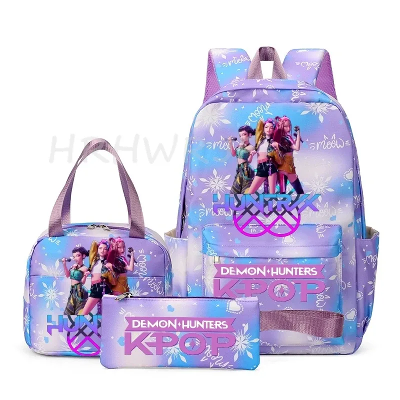 sac à dos kpop demon hunter avec imprimé neige, cartable pour adolescents avec sac à bandoulière pour usage quotidien, sacs de voyage décontractés pour filles, 3 pièces