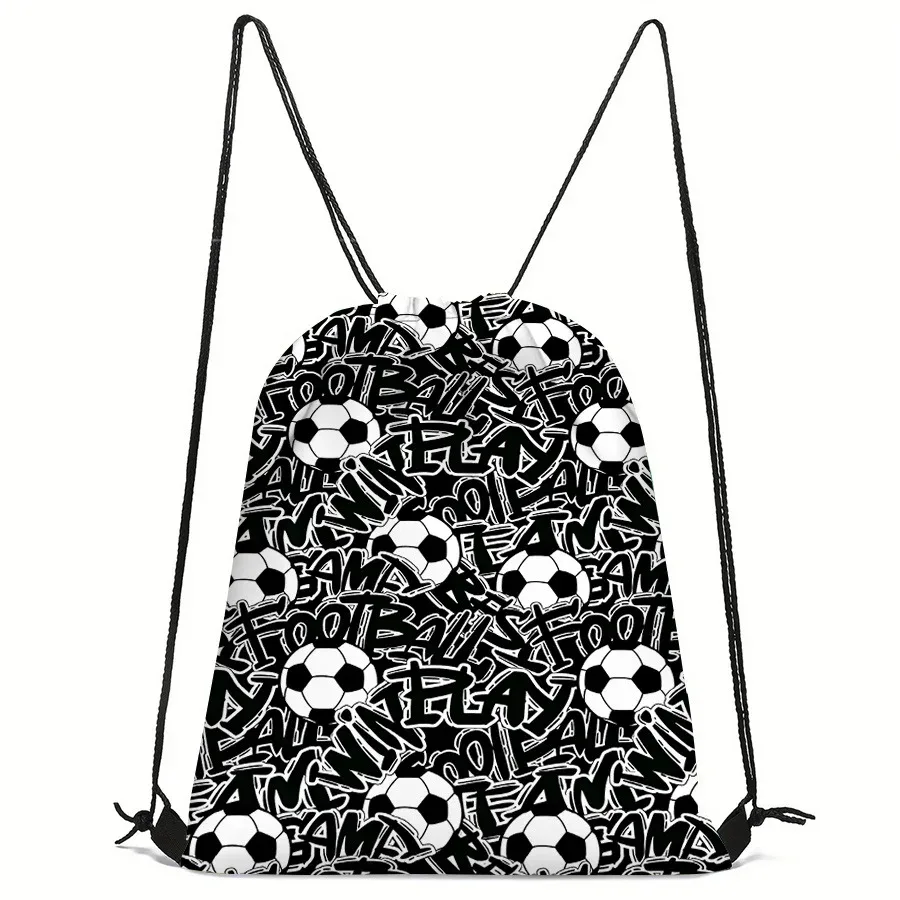 sac de sport à cordon de serrage imprimé football, sac à dos unisexe, motif créatif durable pour la randonnée et les voyages