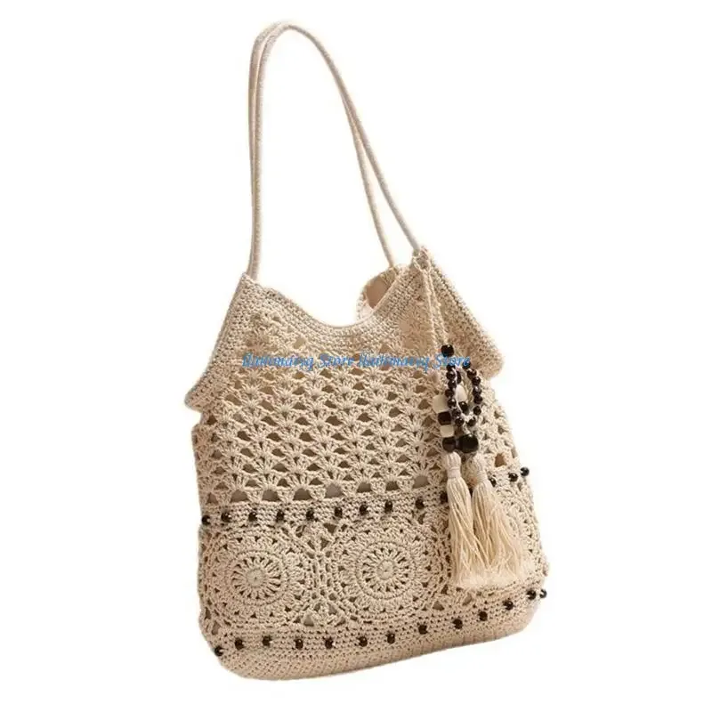 573b plage tissé élégant pour sacs à bandoulière avec des motifs crochet à main intérieur spacieux