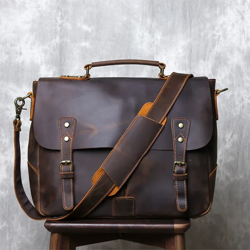 sac à main en cuir crazy horse rétro britannique, sac messager en cuir pour homme, sacoche de postier grande capacité, porte-documents en cuir baotou