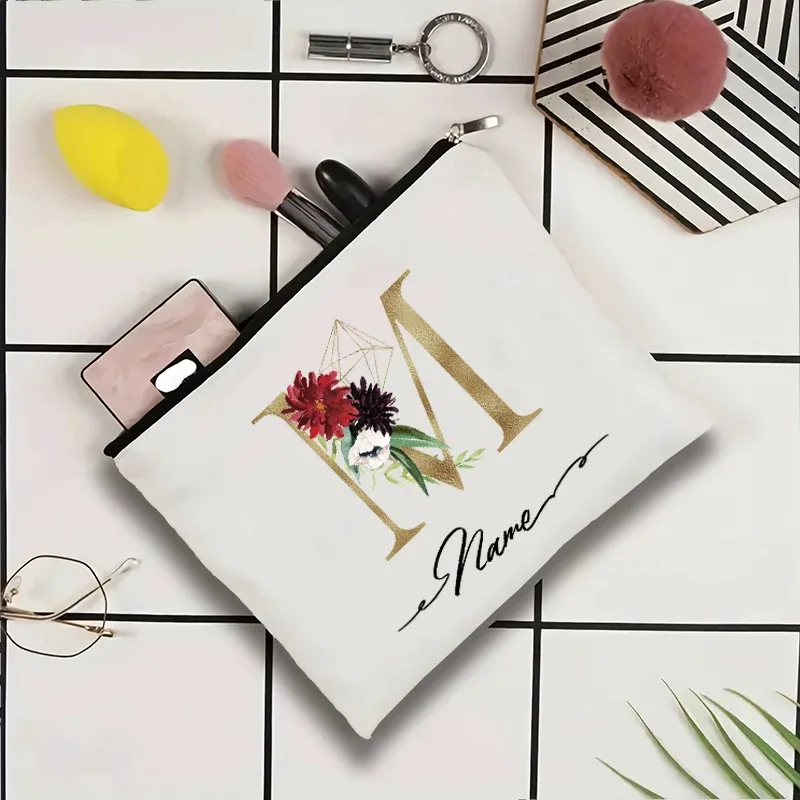 trousse de toilette personnalisée pour femmes avec motif géométrique à motifs de roses, idéale pour les fêtes en plein air ou comme cadeau pour un professeur. sac de rangement pour maquillage.