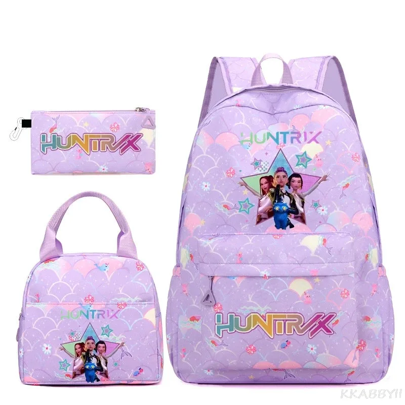 nouveau sac à dos kpop demon hunters huntr/x, 3 pièces, léger, respirant, grande capacité, pour l'école, les voyages, pour femmes, mochilas