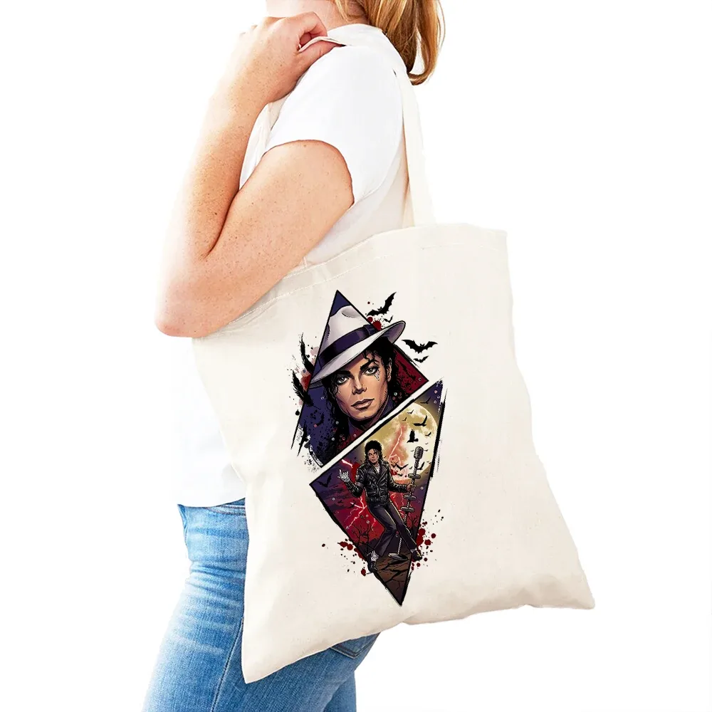 michael jackson – sac de shopping pour femmes, double impression, sacs de shopping super star lady, sac à main design, sac fourre-tout écologique, portable et pratique