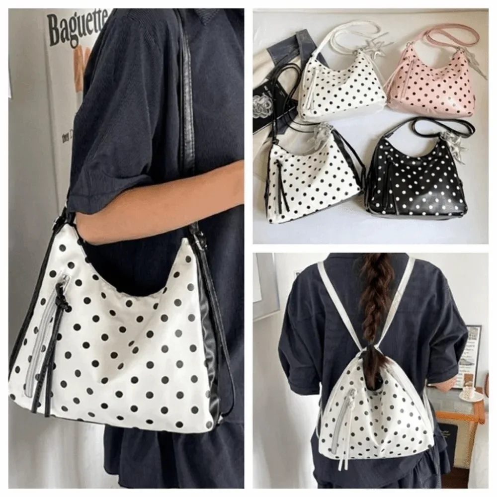 Sac à bandoulière en cuir PU à pois, sac à dos léger, sac fourre-tout, sac sous le bras style coréen, sac seau, cadeau pour femme
