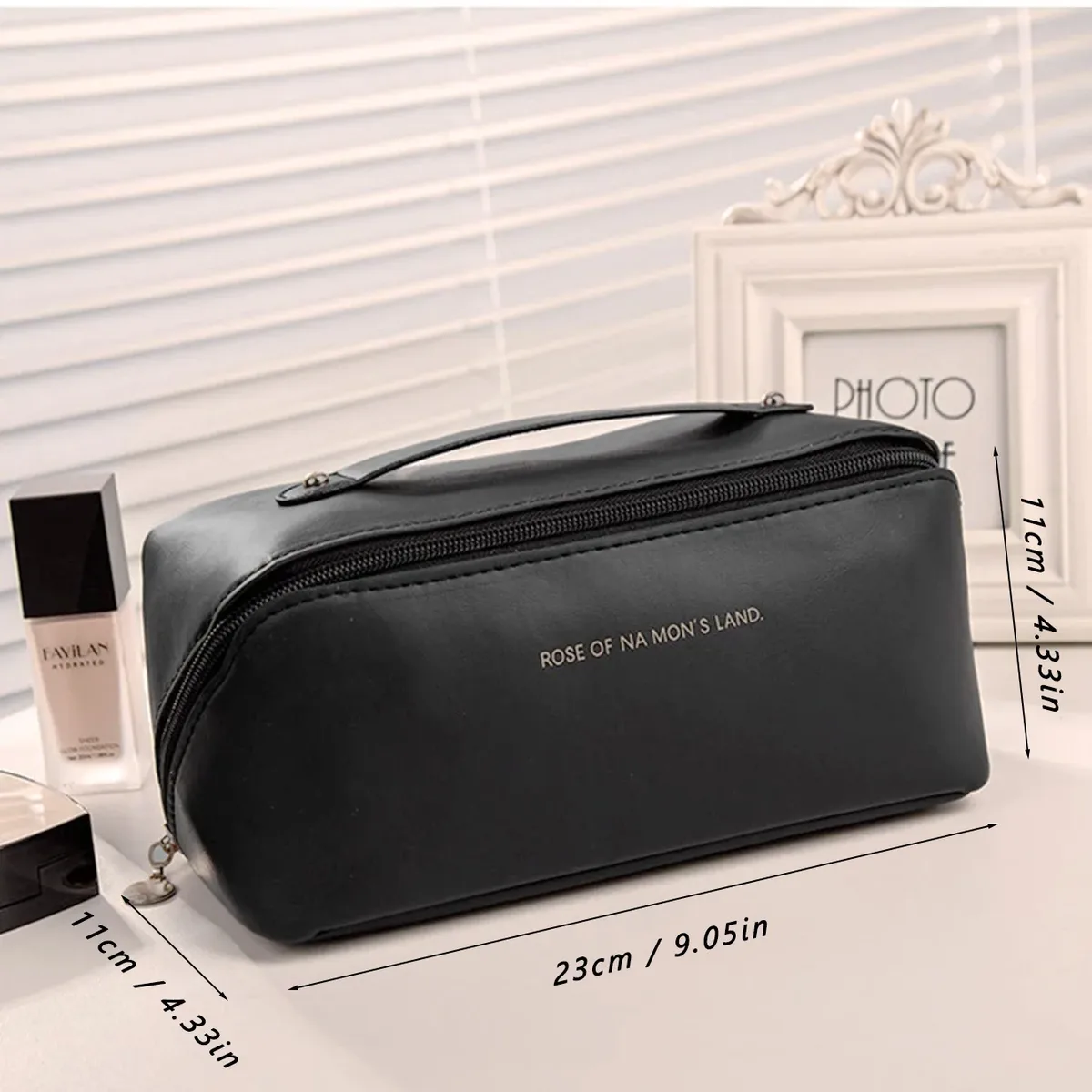 sac à maquillage en cuir pu avec poignée, organiseur de cosmétiques de grande capacité, trousse de toilette de voyage pour femmes
