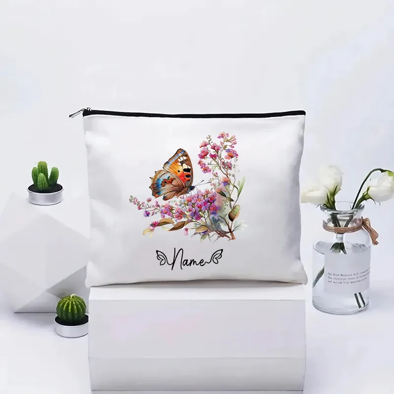 trousse de maquillage personnalisée pour femme, organisateur de toilette, pochette cosmétique de voyage pour cadeau d'anniversaire de demoiselle d'honneur, pochette en toile personnalisable
