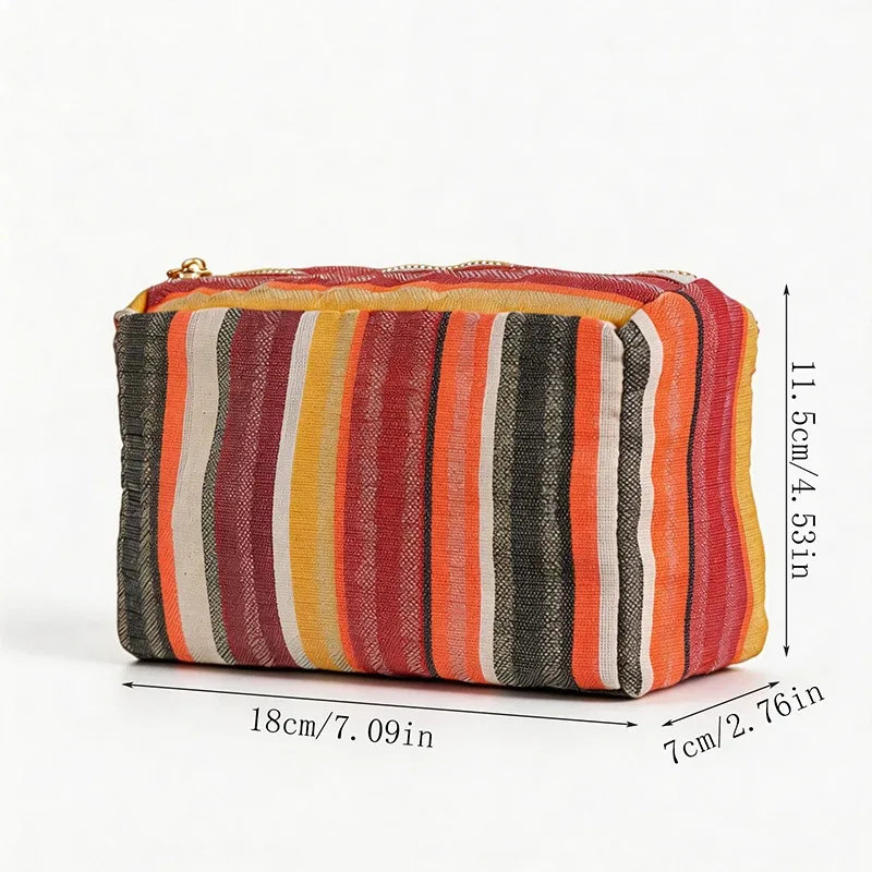 sac de maquillage rayé en toile pour femmes, pochette à cosmétiques décontractée, organisateur de voyage, grand rangement pour les vacances, usage quotidien, léger et durable
