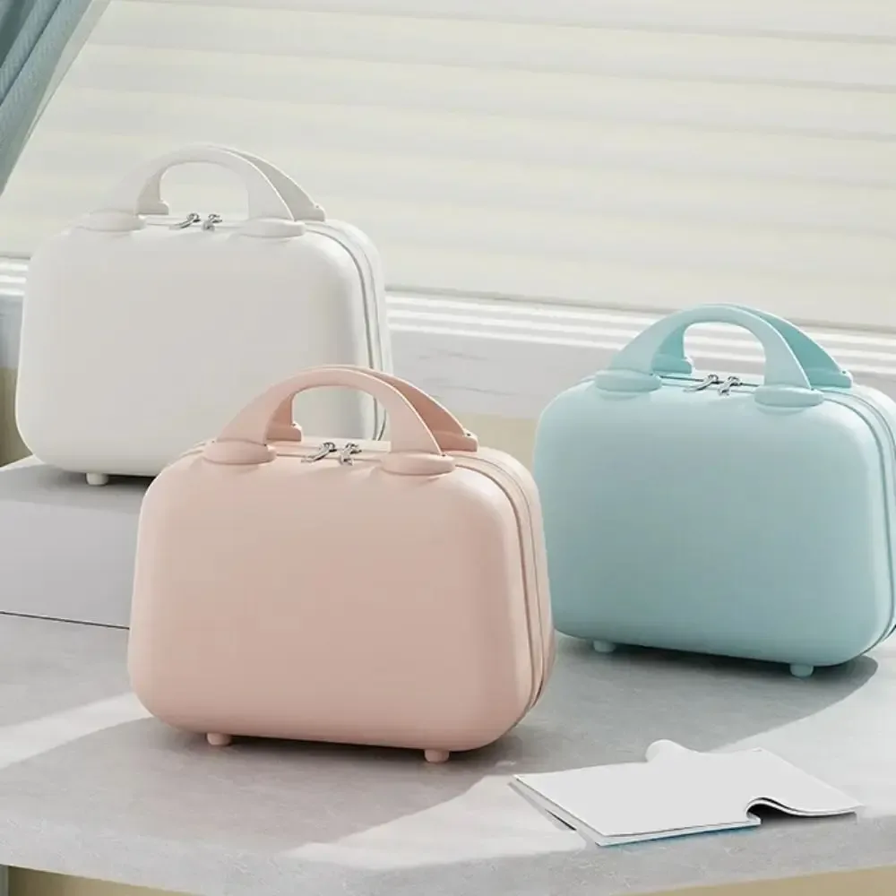 boîte de rangement pour articles de toilette, valise carrée de couleur unie, grande capacité, 14 pouces, étuis cosmétiques portables, trousse de maquillage à fermeture éclair, pour voyage
